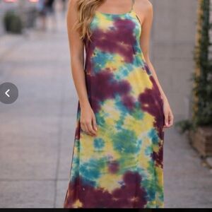 Tie-Dye Spaghetti-Strap Maxi n 💛, Teal & Burgundy 19 inch p2p 54 inch long